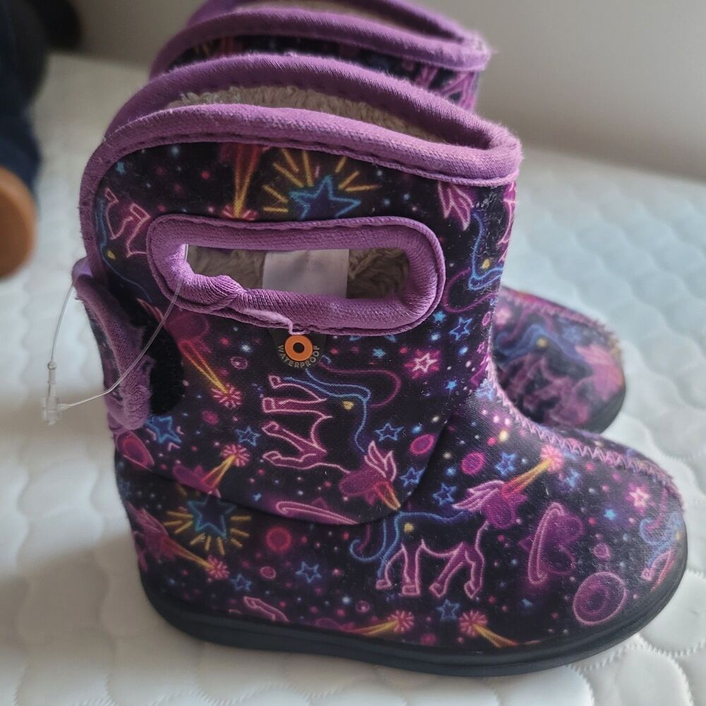 Baby Bogs II Unicorn Infant Toddler Size 6 Purple Pink  Faux Fur Lined